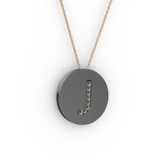 J Baş Harf Kolye - Dumanlı kuvars 925 ayar siyah rodyum kaplama gümüş kolye (40 cm gümüş rolo zincir) #1dvx145