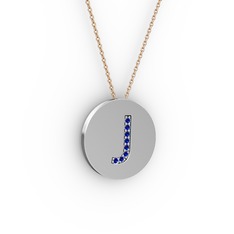 J Baş Harf Kolye - Lab safir 925 ayar gümüş kolye (40 cm rose altın rolo zincir) #1ehjv2