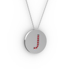 J Baş Harf Kolye - Garnet 925 ayar gümüş kolye (40 cm gümüş rolo zincir) #1ezkfib