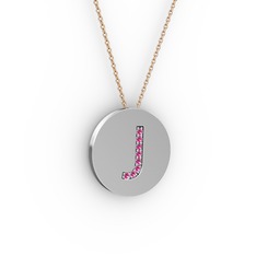 Rodolit garnet 14 ayar beyaz altın kolye (40 cm rose altın rolo zincir)