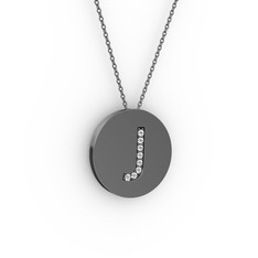 J Baş Harf Kolye - Pırlanta 925 ayar siyah rodyum kaplama gümüş kolye (0.0704 karat, 40 cm gümüş rolo zincir) #1l3qsvo