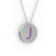 J Baş Harf Kolye - Ametist 925 ayar gümüş kolye (40 cm gümüş rolo zincir) #1pyq9or