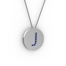 J Baş Harf Kolye - Lab safir 18 ayar beyaz altın kolye (40 cm gümüş rolo zincir) #1rgjrog