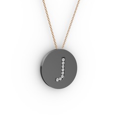 J Baş Harf Kolye - Pırlanta 925 ayar siyah rodyum kaplama gümüş kolye (0.0704 karat, 40 cm rose altın rolo zincir) #1y8koqu