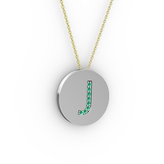 J Baş Harf Kolye - Yeşil kuvars 8 ayar beyaz altın kolye (40 cm altın rolo zincir) #1y8pxoe