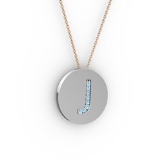 J Baş Harf Kolye - Akuamarin 925 ayar gümüş kolye (40 cm rose altın rolo zincir) #3hk53w