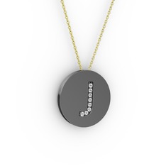 J Baş Harf Kolye - Beyaz zirkon 925 ayar siyah rodyum kaplama gümüş kolye (40 cm altın rolo zincir) #8nf6zt