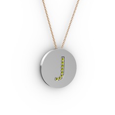 J Baş Harf Kolye - Peridot 14 ayar beyaz altın kolye (40 cm rose altın rolo zincir) #b9letv
