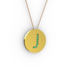 J Baş Harf Kolye - Yeşil kuvars 14 ayar altın kolye (40 cm gümüş rolo zincir) #bem67r