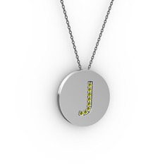 J Baş Harf Kolye - Peridot 18 ayar beyaz altın kolye (40 cm gümüş rolo zincir) #bg0a09