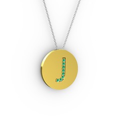 J Baş Harf Kolye - Yeşil kuvars 925 ayar altın kaplama gümüş kolye (40 cm beyaz altın rolo zincir) #citq62