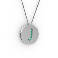 J Baş Harf Kolye - Yeşil kuvars 925 ayar gümüş kolye (40 cm gümüş rolo zincir) #d70odr