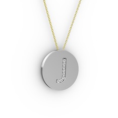 J Baş Harf Kolye - Swarovski 8 ayar beyaz altın kolye (40 cm altın rolo zincir) #e1a61w