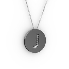 J Baş Harf Kolye - Swarovski 925 ayar siyah rodyum kaplama gümüş kolye (40 cm gümüş rolo zincir) #eg363b