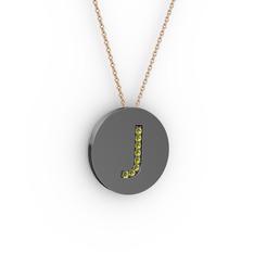 J Baş Harf Kolye - Peridot 925 ayar siyah rodyum kaplama gümüş kolye (40 cm rose altın rolo zincir) #fbl4pw