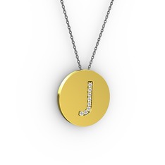 J Baş Harf Kolye - Beyaz zirkon 8 ayar altın kolye (40 cm gümüş rolo zincir) #g0xqwv