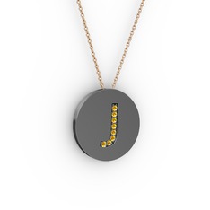 J Baş Harf Kolye - Sitrin 925 ayar siyah rodyum kaplama gümüş kolye (40 cm rose altın rolo zincir) #h693jp
