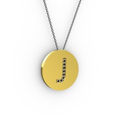 J Baş Harf Kolye - Siyah zirkon 18 ayar altın kolye (40 cm gümüş rolo zincir) #hzba66