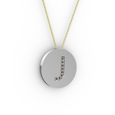 J Baş Harf Kolye - Dumanlı kuvars 8 ayar beyaz altın kolye (40 cm gümüş rolo zincir) #k12jnt