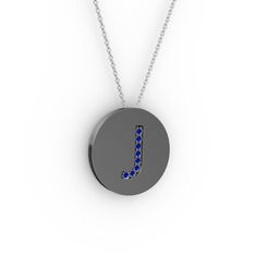 J Baş Harf Kolye - Lab safir 925 ayar siyah rodyum kaplama gümüş kolye (40 cm beyaz altın rolo zincir) #lwbp4g