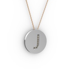 J Baş Harf Kolye - Dumanlı kuvars 925 ayar gümüş kolye (40 cm rose altın rolo zincir) #m9eyqb