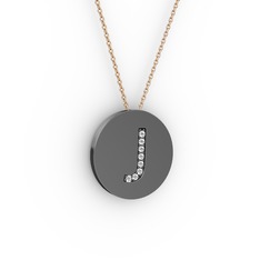 J Baş Harf Kolye - Swarovski 925 ayar siyah rodyum kaplama gümüş kolye (40 cm gümüş rolo zincir) #njfjoy