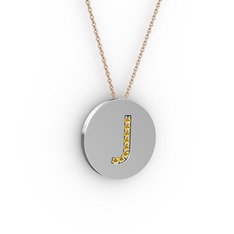 J Baş Harf Kolye - Sitrin 18 ayar beyaz altın kolye (40 cm rose altın rolo zincir) #oan6wi