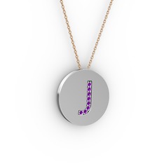 J Baş Harf Kolye - Ametist 18 ayar beyaz altın kolye (40 cm gümüş rolo zincir) #orluu1