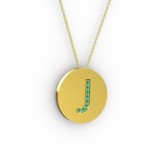 J Baş Harf Kolye - Yeşil kuvars 925 ayar altın kaplama gümüş kolye (40 cm altın rolo zincir) #p0fkto