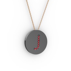 J Baş Harf Kolye - Garnet 925 ayar siyah rodyum kaplama gümüş kolye (40 cm rose altın rolo zincir) #t7s77w