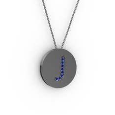 J Baş Harf Kolye - Lab safir 925 ayar siyah rodyum kaplama gümüş kolye (40 cm gümüş rolo zincir) #x0dnq0