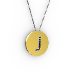 J Baş Harf Kolye - Lab safir 18 ayar altın kolye (40 cm gümüş rolo zincir) #z9bedr