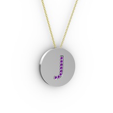 J Baş Harf Kolye - Ametist 925 ayar gümüş kolye (40 cm altın rolo zincir) #zbt13r