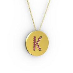 K Baş Harf Kolye - Rodolit garnet 18 ayar altın kolye (40 cm altın rolo zincir) #10yhvzw