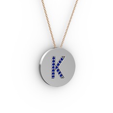 K Baş Harf Kolye - Lab safir 925 ayar gümüş kolye (40 cm rose altın rolo zincir) #1b4i92p