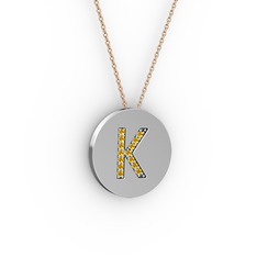 K Baş Harf Kolye - Sitrin 925 ayar gümüş kolye (40 cm rose altın rolo zincir) #1c8q6ua