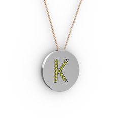 K Baş Harf Kolye - Peridot 925 ayar gümüş kolye (40 cm rose altın rolo zincir) #1ch4f88