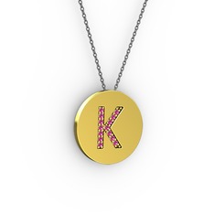 K Baş Harf Kolye - Rodolit garnet 8 ayar altın kolye (40 cm gümüş rolo zincir) #1duao7o