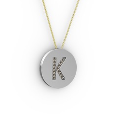 K Baş Harf Kolye - Dumanlı kuvars 925 ayar gümüş kolye (40 cm altın rolo zincir) #1ha2clo