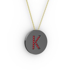K Baş Harf Kolye - Garnet 925 ayar siyah rodyum kaplama gümüş kolye (40 cm gümüş rolo zincir) #1hbvw4n