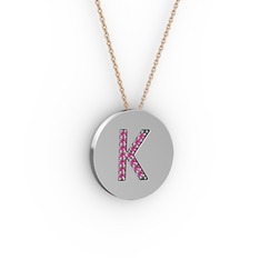 K Baş Harf Kolye - Rodolit garnet 925 ayar gümüş kolye (40 cm gümüş rolo zincir) #1hqk5c3
