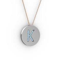 K Baş Harf Kolye - Akuamarin 925 ayar gümüş kolye (40 cm gümüş rolo zincir) #1ikpqao