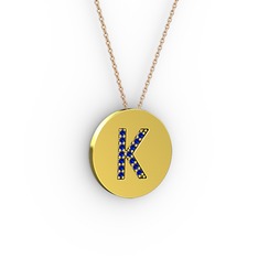 K Baş Harf Kolye - Lab safir 925 ayar altın kaplama gümüş kolye (40 cm rose altın rolo zincir) #1p1k135