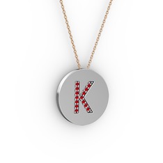 K Baş Harf Kolye - Garnet 18 ayar beyaz altın kolye (40 cm gümüş rolo zincir) #1r2olfz