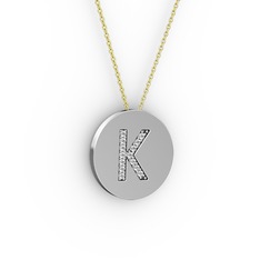 K Baş Harf Kolye - Pırlanta 18 ayar beyaz altın kolye (0.1232 karat, 40 cm gümüş rolo zincir) #1tz23av