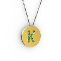 K Baş Harf Kolye - Yeşil kuvars 18 ayar altın kolye (40 cm gümüş rolo zincir) #1v7bvmy
