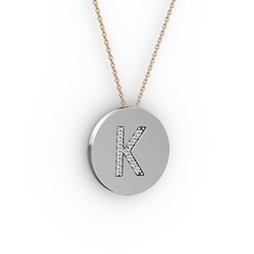 K Baş Harf Kolye - Pırlanta 18 ayar beyaz altın kolye (0.1232 karat, 40 cm gümüş rolo zincir) #1xdfs5g