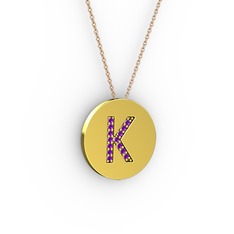 K Baş Harf Kolye - Ametist 14 ayar altın kolye (40 cm gümüş rolo zincir) #6avq78