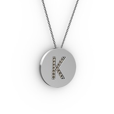 K Baş Harf Kolye - Dumanlı kuvars 14 ayar beyaz altın kolye (40 cm gümüş rolo zincir) #7xyqdh