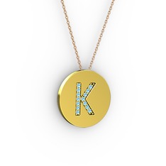 K Baş Harf Kolye - Akuamarin 14 ayar altın kolye (40 cm rose altın rolo zincir) #acracj